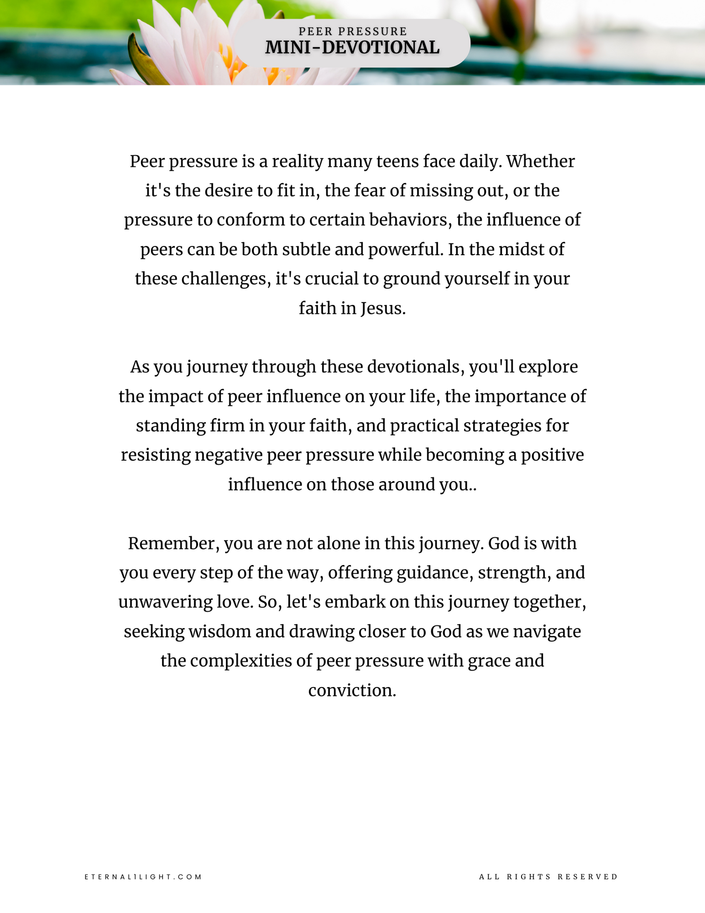 🌸Overcoming Peer Pressure for Teens Mini Devotional🌸(Downloadable E-Book)