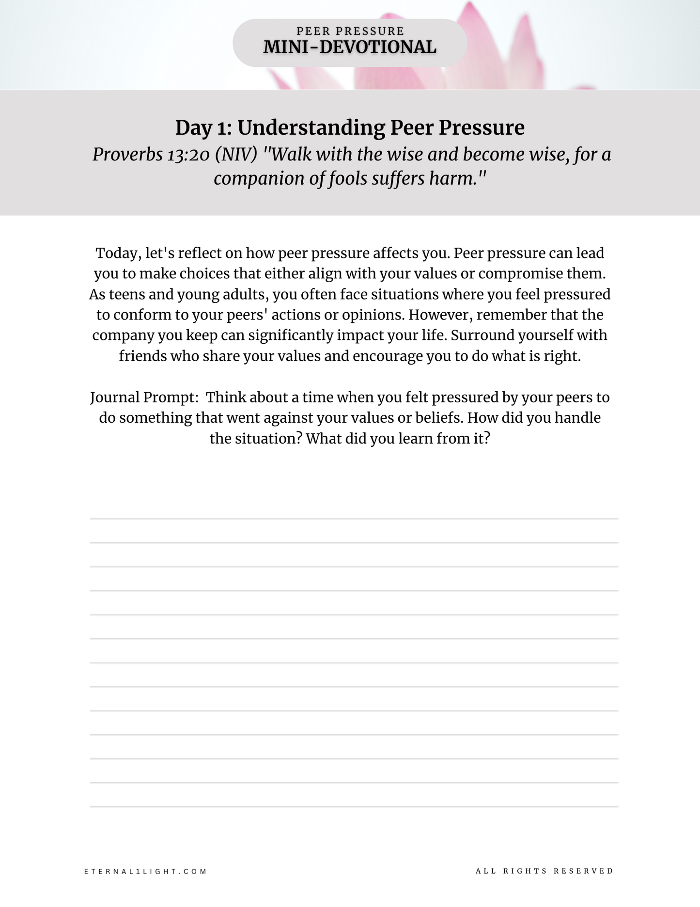 🌸Overcoming Peer Pressure for Teens Mini Devotional🌸(Downloadable E-Book)